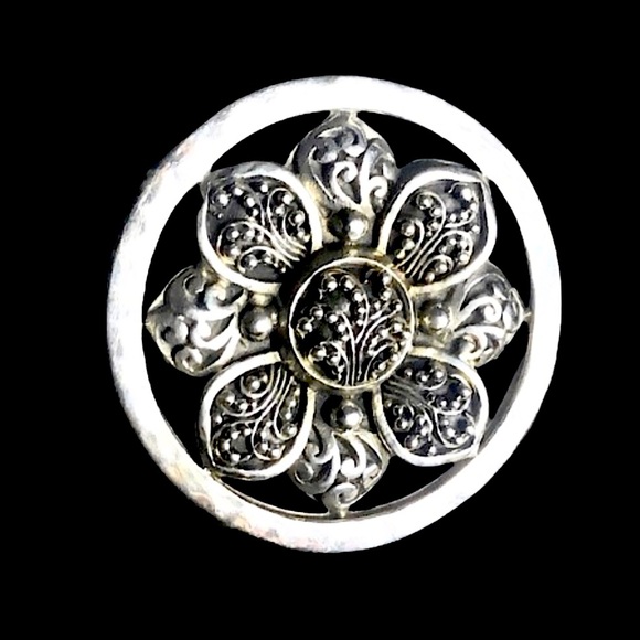LOIS HILL Sterling Silver Hammered Cigar Band Flower Statement Ring Sz 9 - Picture 3 of 16